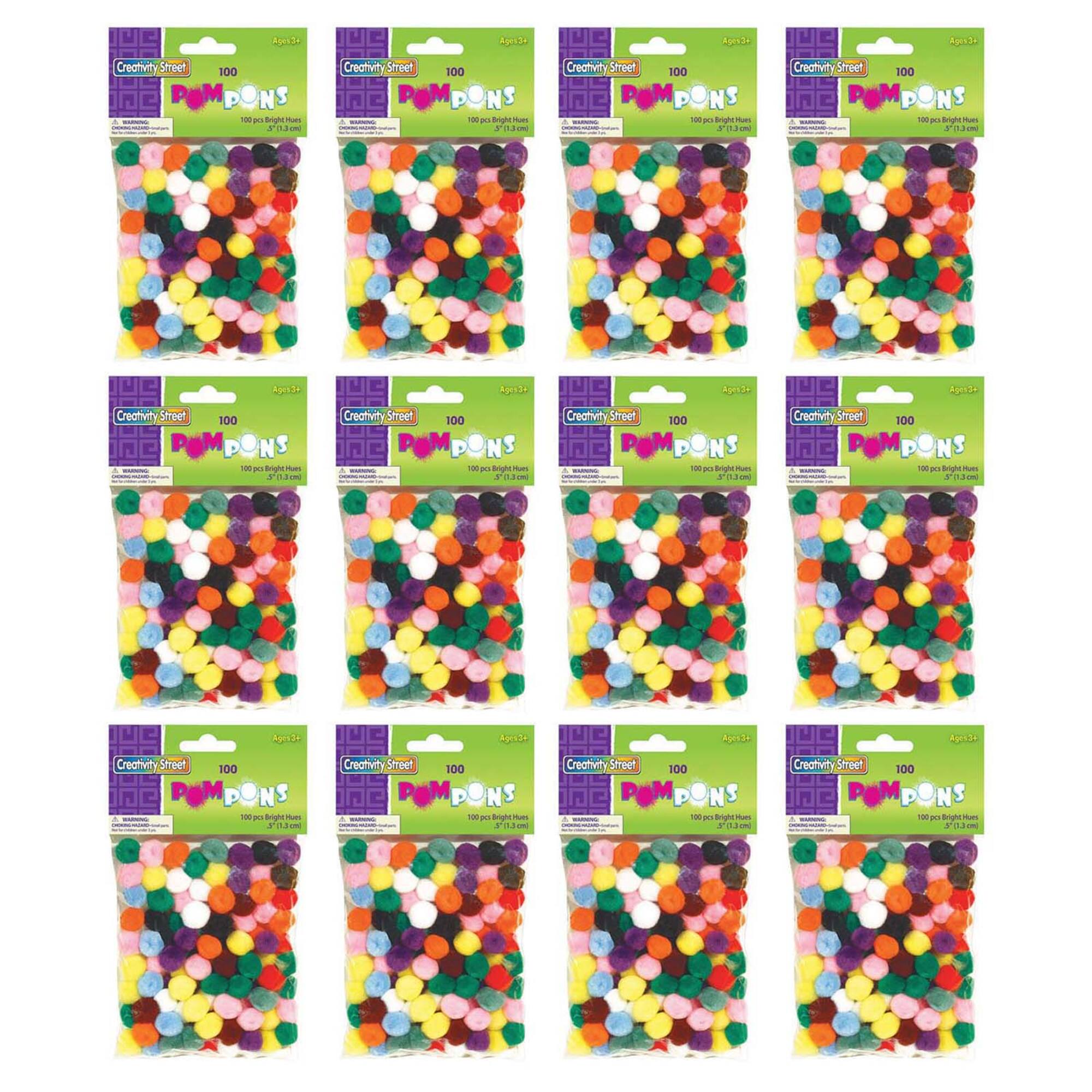 Creativity Street® 0.5" Bright Hues Pom Poms, 12 Packs of 100
